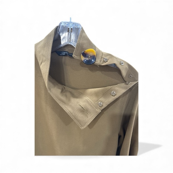 ZARA WOMAN Asymmetric Button-Neck Long Sleeve Top – Brown – Size M - Picture 5 of 6